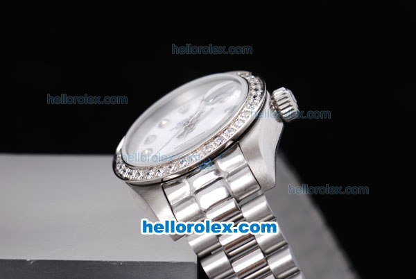 Rolex Datejust Oyster Perpetual Automatic Full White with Diamond Bezel and Diamond Marking-Lady Size - Click Image to Close